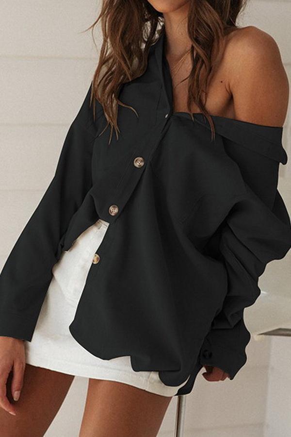 Lapel Long Sleeved Loose Shirt