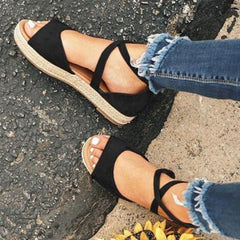 Large Size Fashion Flat Heel Strap Flats Sandals Lace-up Shoes