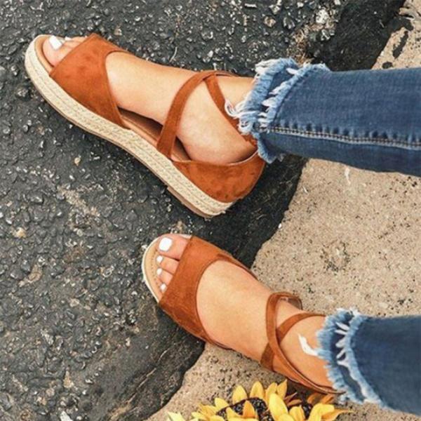 Large Size Fashion Flat Heel Strap Flats Sandals Lace-up Shoes