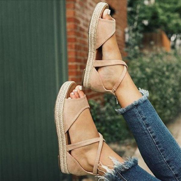 Large Size Fashion Flat Heel Strap Flats Sandals Lace-up Shoes