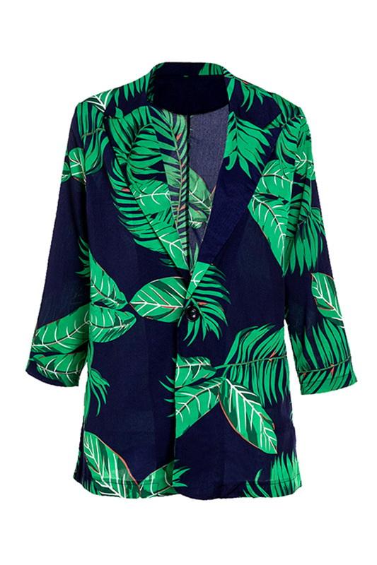 Leaves Print Turn-Down Collar Blazer