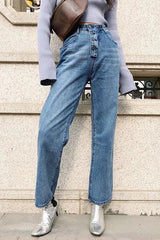 Leisure Buttons Straight Jeans