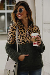 Leopard Pattern Stitching Fleece Pullover