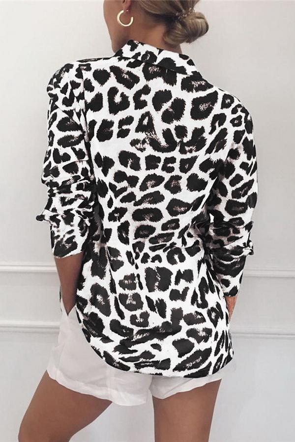 Leopard Print V-neck Long Sleeve Chiffon Jacket