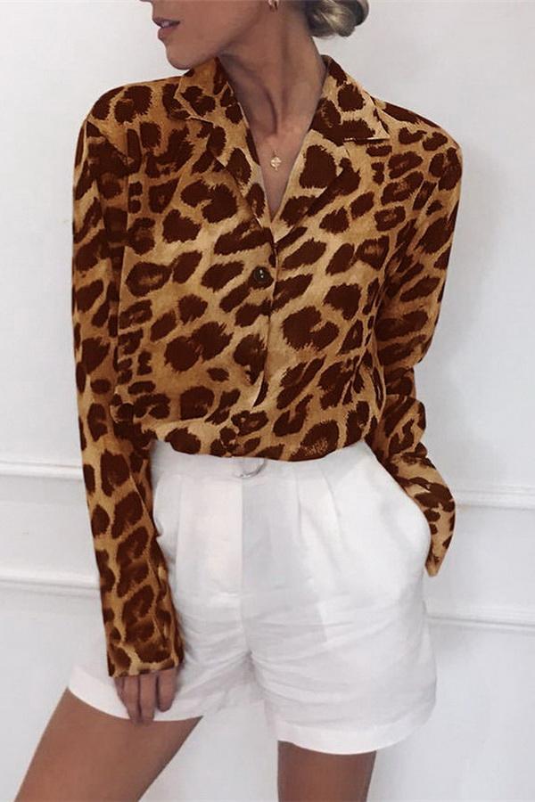 Leopard Print V-neck Long Sleeve Chiffon Jacket