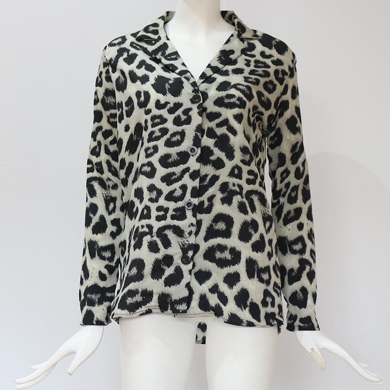 Leopard Print V-neck Long Sleeve Chiffon Jacket