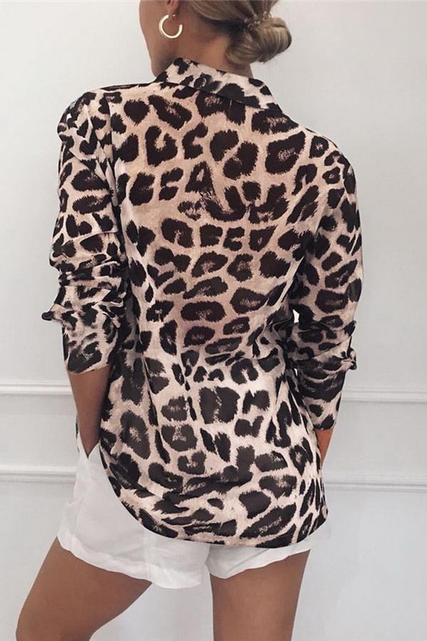 Leopard Print V-neck Long Sleeve Chiffon Jacket