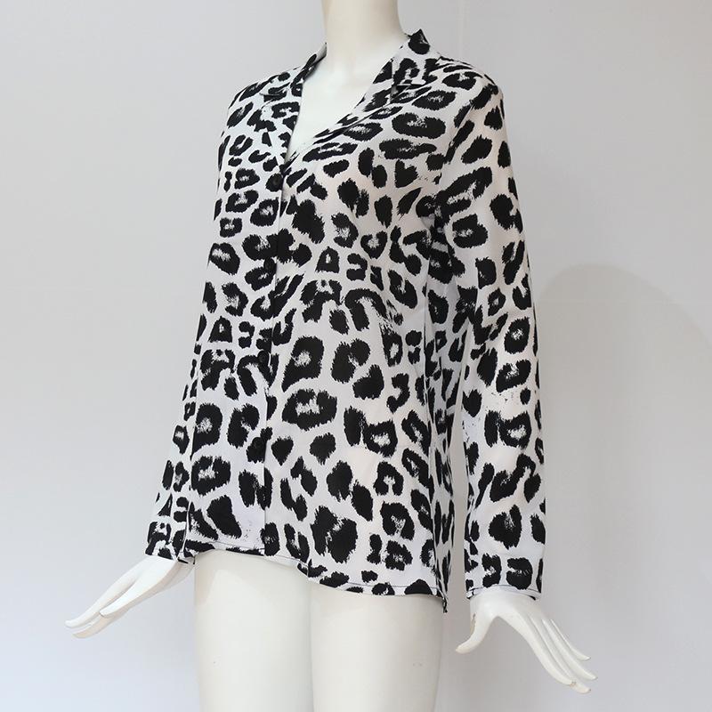 Leopard Print V-neck Long Sleeve Chiffon Jacket