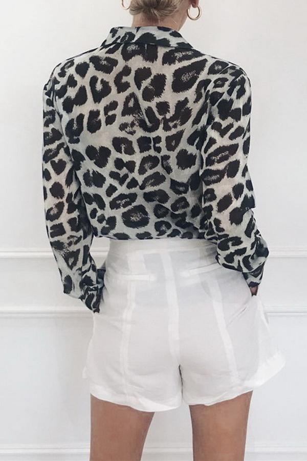 Leopard Print V-neck Long Sleeve Chiffon Jacket