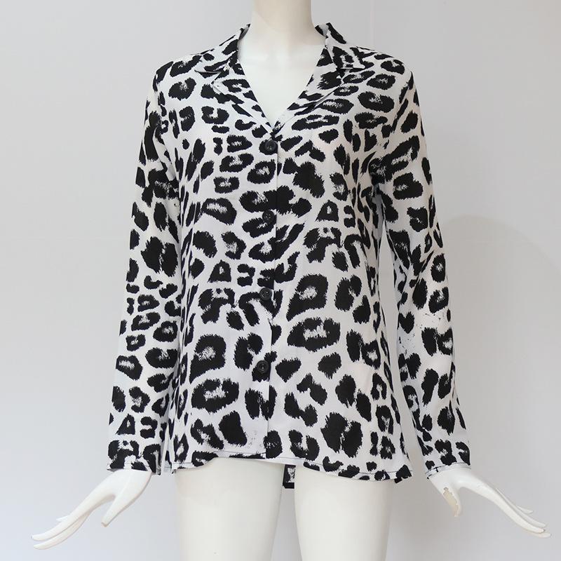 Leopard Print V-neck Long Sleeve Chiffon Jacket