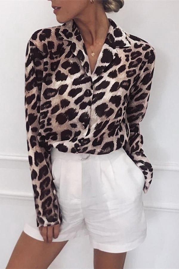 Leopard Print V-neck Long Sleeve Chiffon Jacket