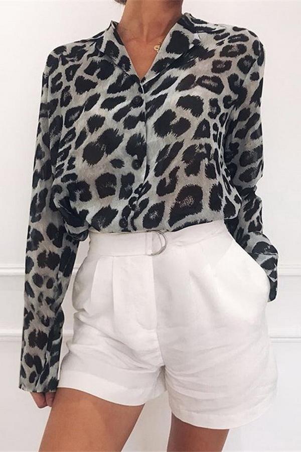 Leopard Print V-neck Long Sleeve Chiffon Jacket