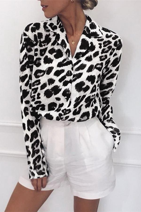 Leopard Print V-neck Long Sleeve Chiffon Jacket