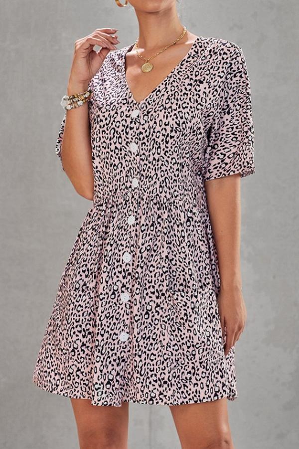 Leopard Print V-neck Loose Dress