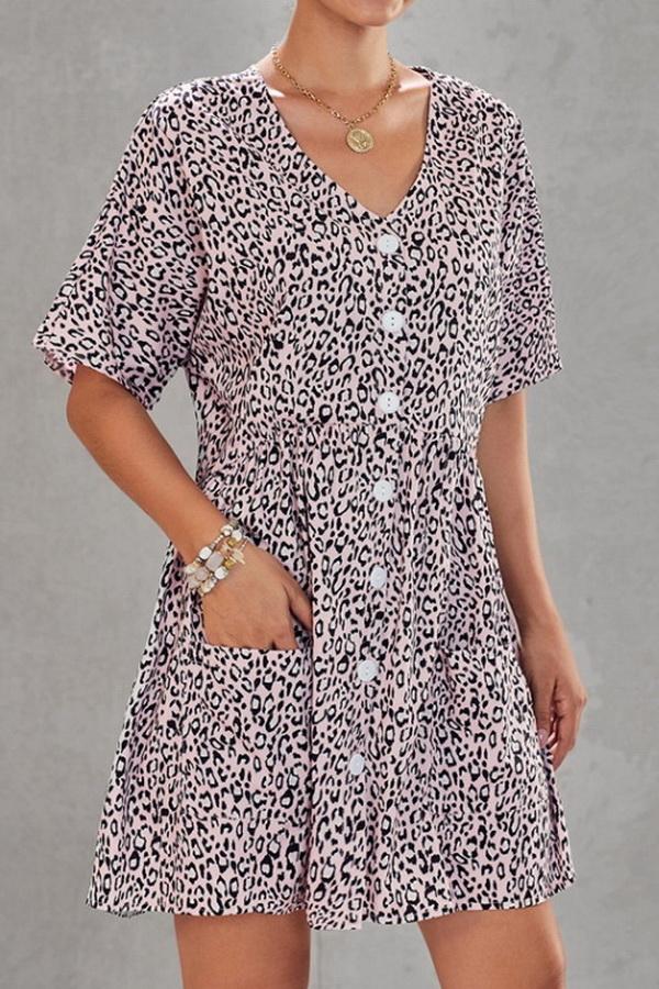 Leopard Print V-neck Loose Dress
