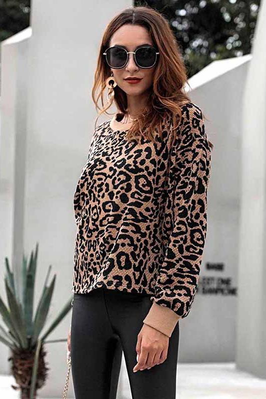 Leopard Round Neck Loose Sweater