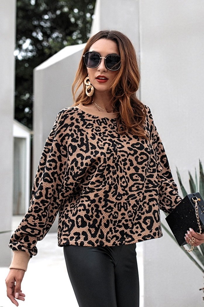 Leopard Round Neck Loose Sweater