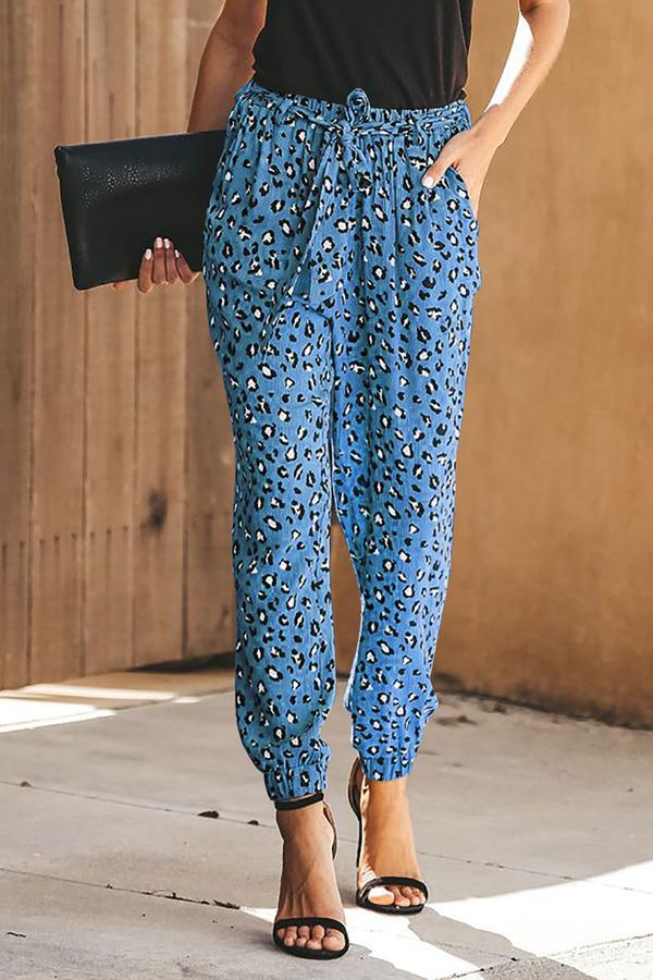 Leopard Straight Belt Pants