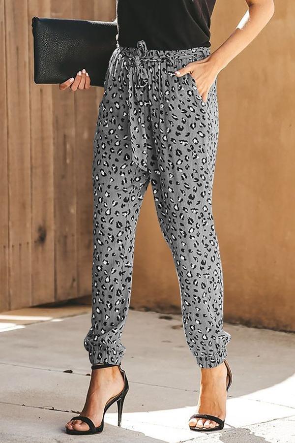 Leopard Straight Belt Pants