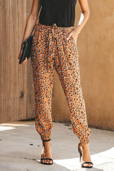 Leopard Straight Belt Pants