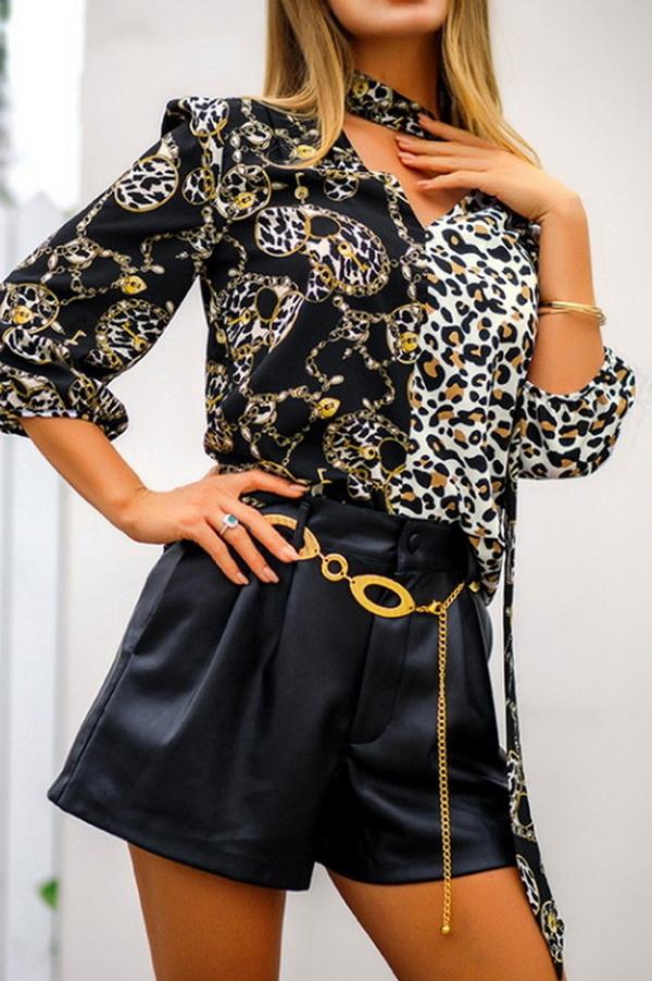 Leopard Three Quarter Length Sleeve Blouse