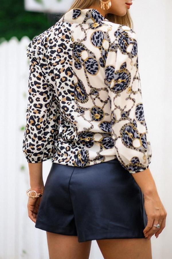 Leopard Three Quarter Length Sleeve Blouse