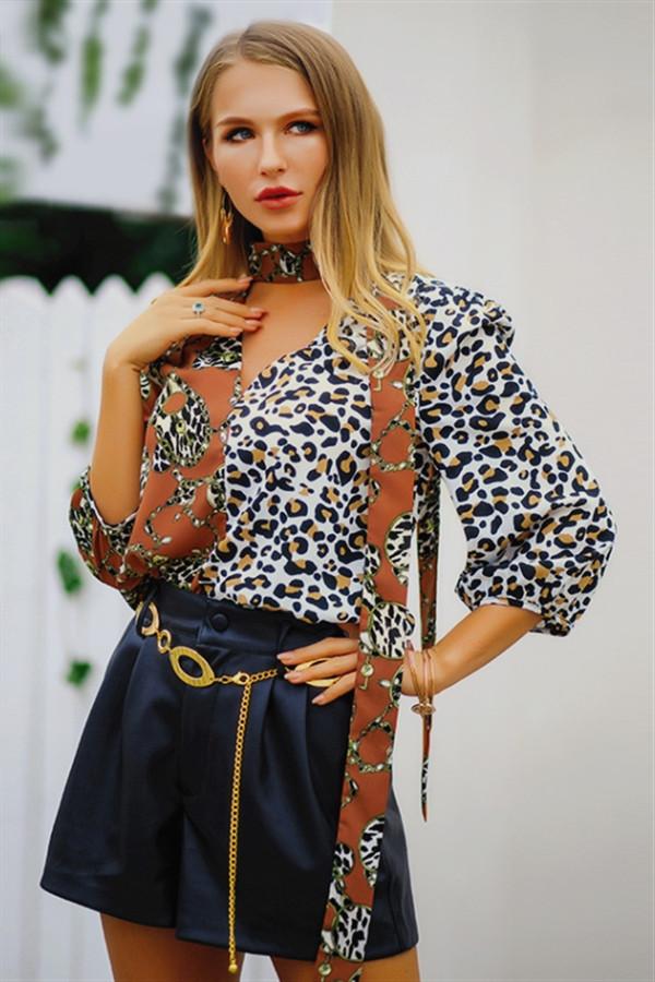 Leopard Three Quarter Length Sleeve Blouse