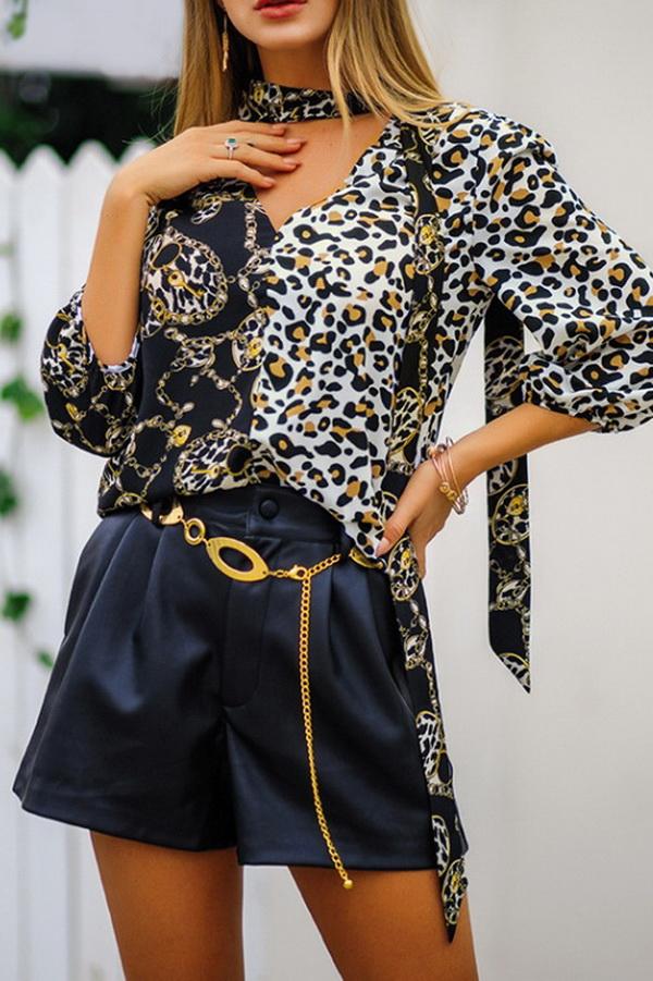 Leopard Three Quarter Length Sleeve Blouse