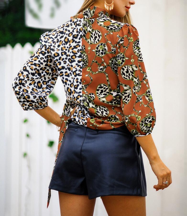 Leopard Three Quarter Length Sleeve Blouse