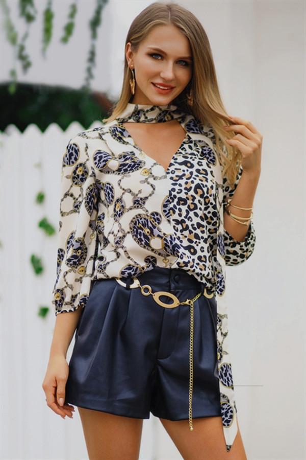 Leopard Three Quarter Length Sleeve Blouse