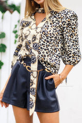 Leopard Three Quarter Length Sleeve Blouse