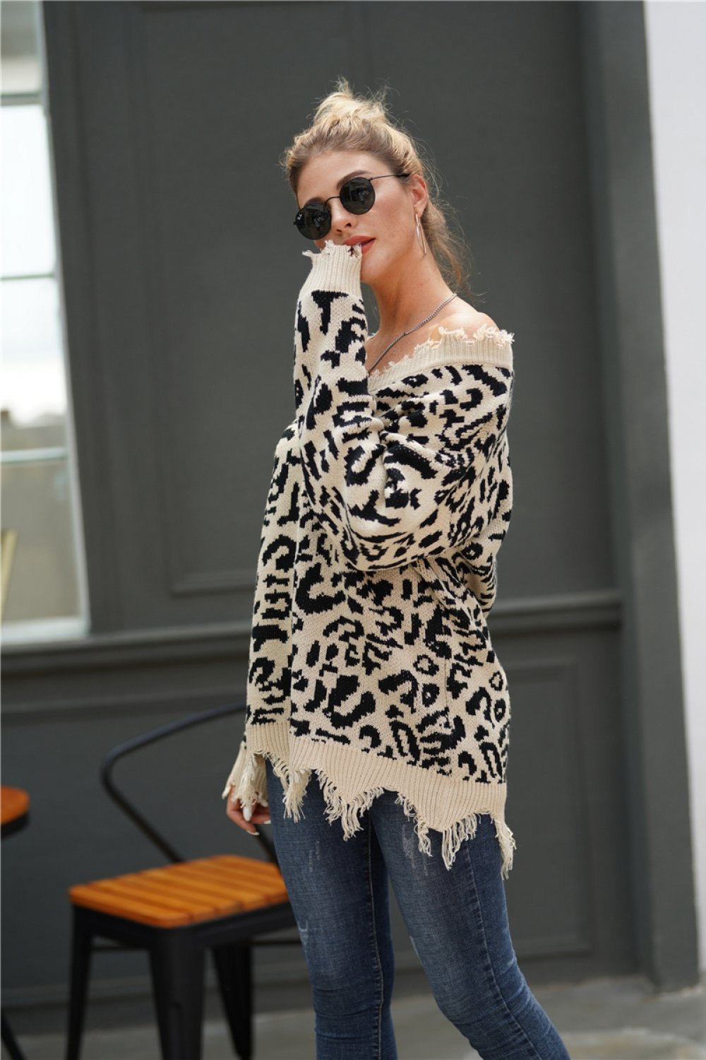 Leopard V Neck Loose Sweater