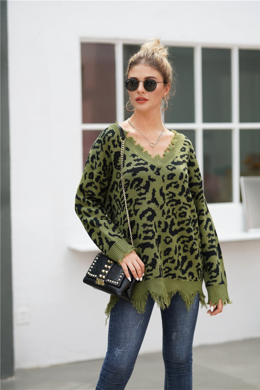 Leopard V Neck Loose Sweater