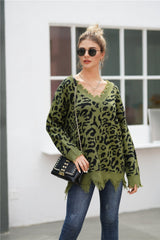 Leopard V Neck Loose Sweater