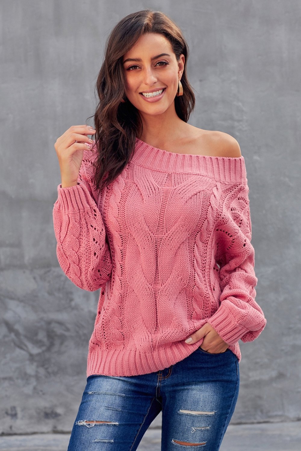 Loose Cable Solid Color Pullover