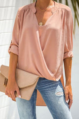 Loose Front-middle Cross Seven-sleeve Shirt