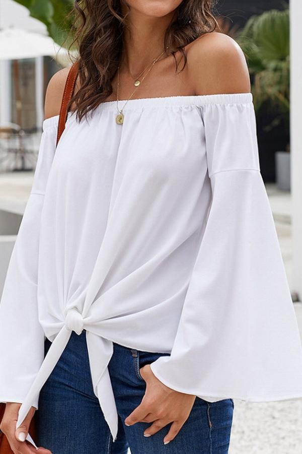 Loose Off-the-shoulder Trumpet Sleeve Shirt