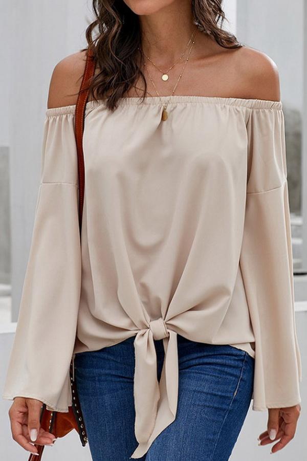 Loose Off-the-shoulder Trumpet Sleeve Shirt