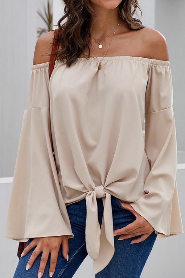 Loose Off-the-shoulder Trumpet Sleeve Shirt