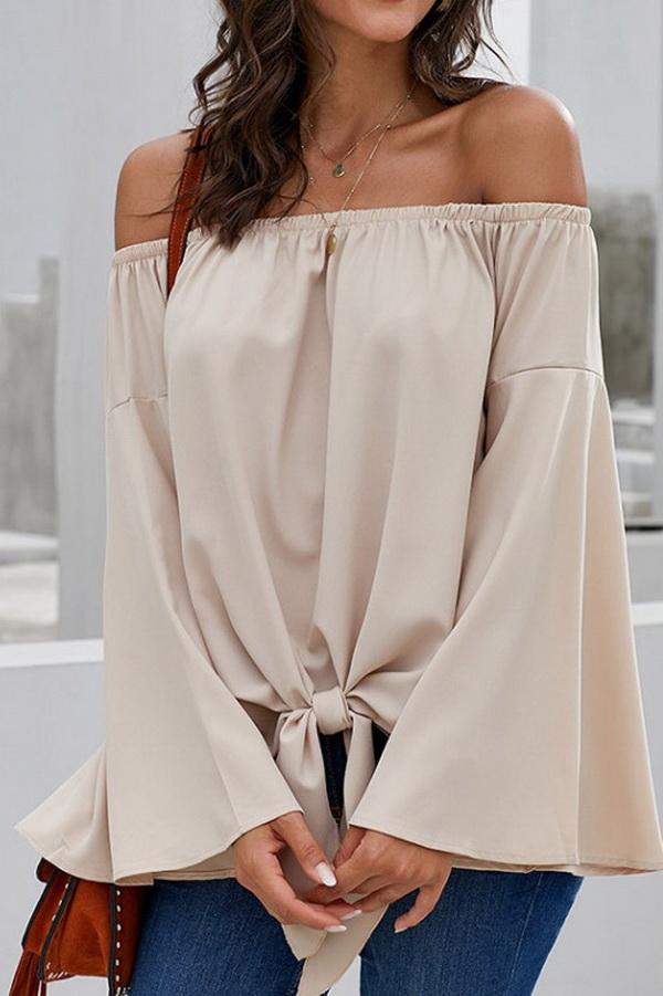 Loose Off-the-shoulder Trumpet Sleeve Shirt
