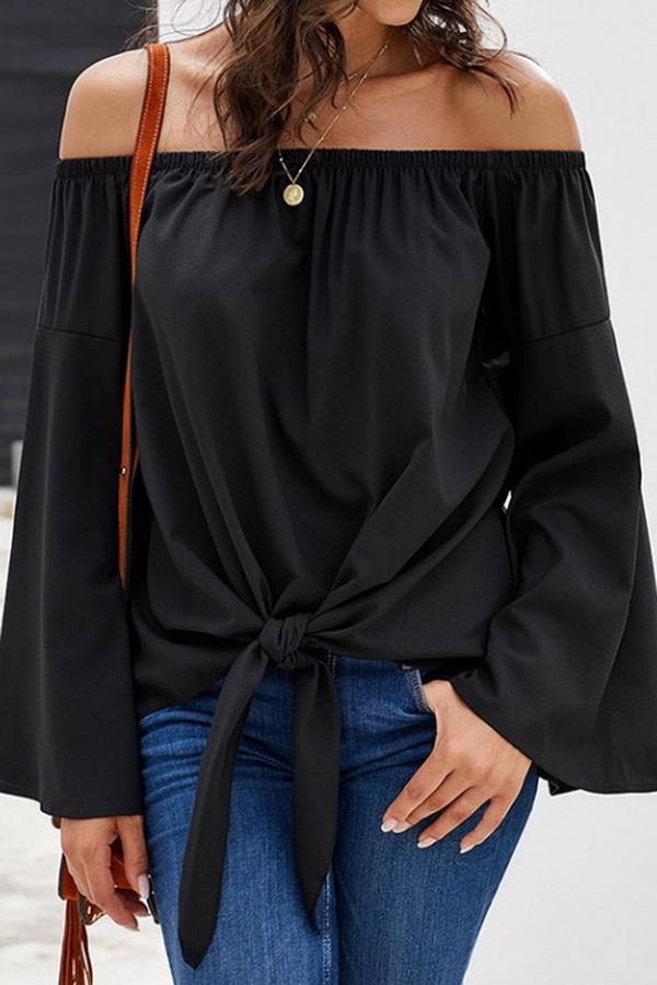 Loose Off-the-shoulder Trumpet Sleeve Shirt