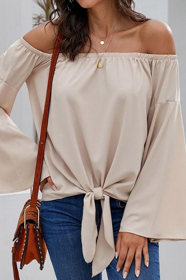 Loose Off-the-shoulder Trumpet Sleeve Shirt