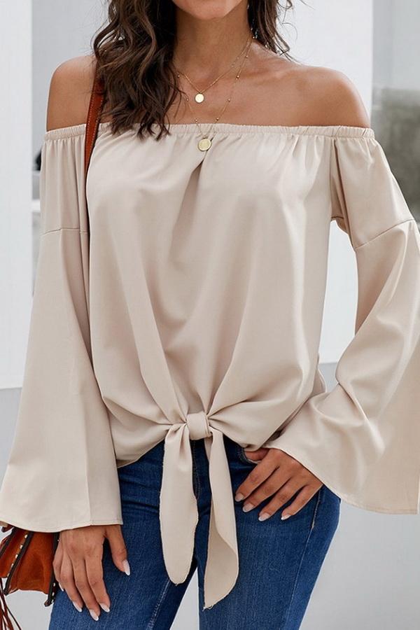 Loose Off-the-shoulder Trumpet Sleeve Shirt