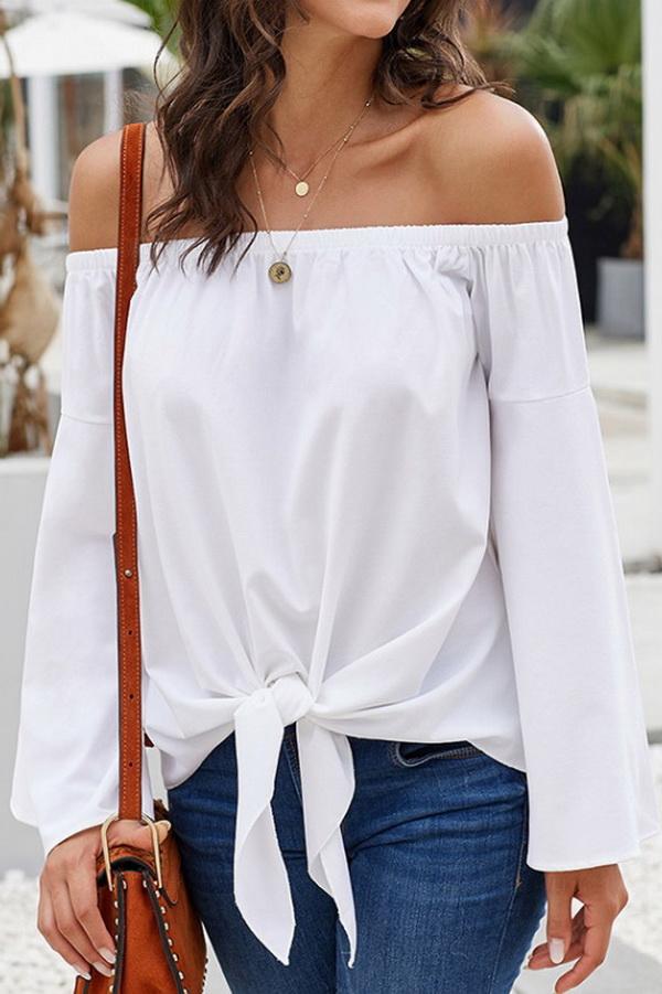 Loose Off-the-shoulder Trumpet Sleeve Shirt