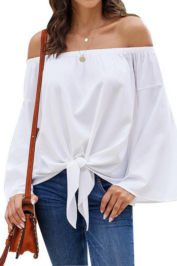 Loose Off-the-shoulder Trumpet Sleeve Shirt