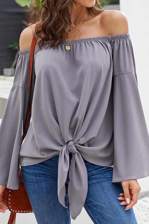 Loose Off-the-shoulder Trumpet Sleeve Shirt