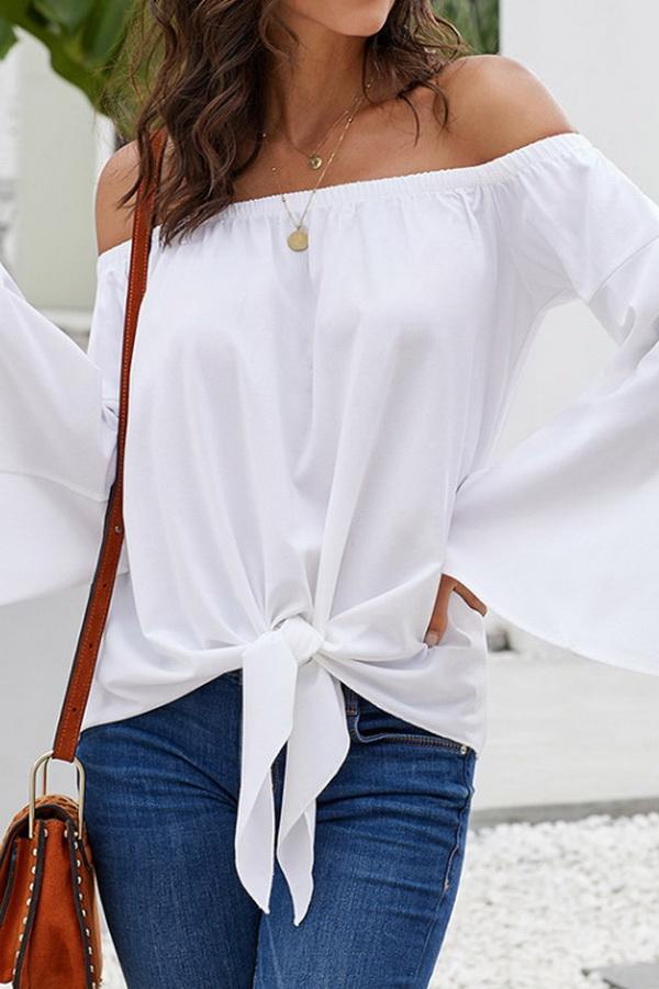 Loose Off-the-shoulder Trumpet Sleeve Shirt