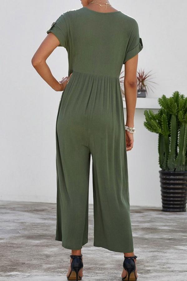 Loose Single-breasted Short-sleeved Jumpsuit