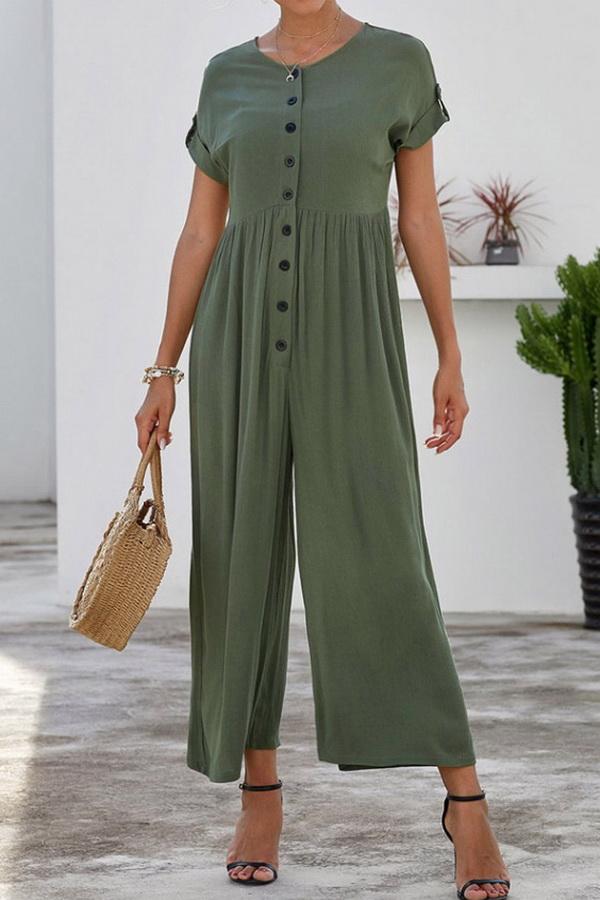 Loose Single-breasted Short-sleeved Jumpsuit