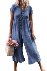 Loose Single-breasted Short-sleeved Jumpsuit